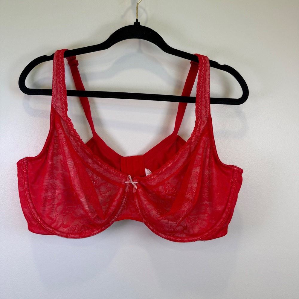 Cacique Modern Lace Full Coverage Underwire Bra Red 44DDD Lacy Comfort Valentine